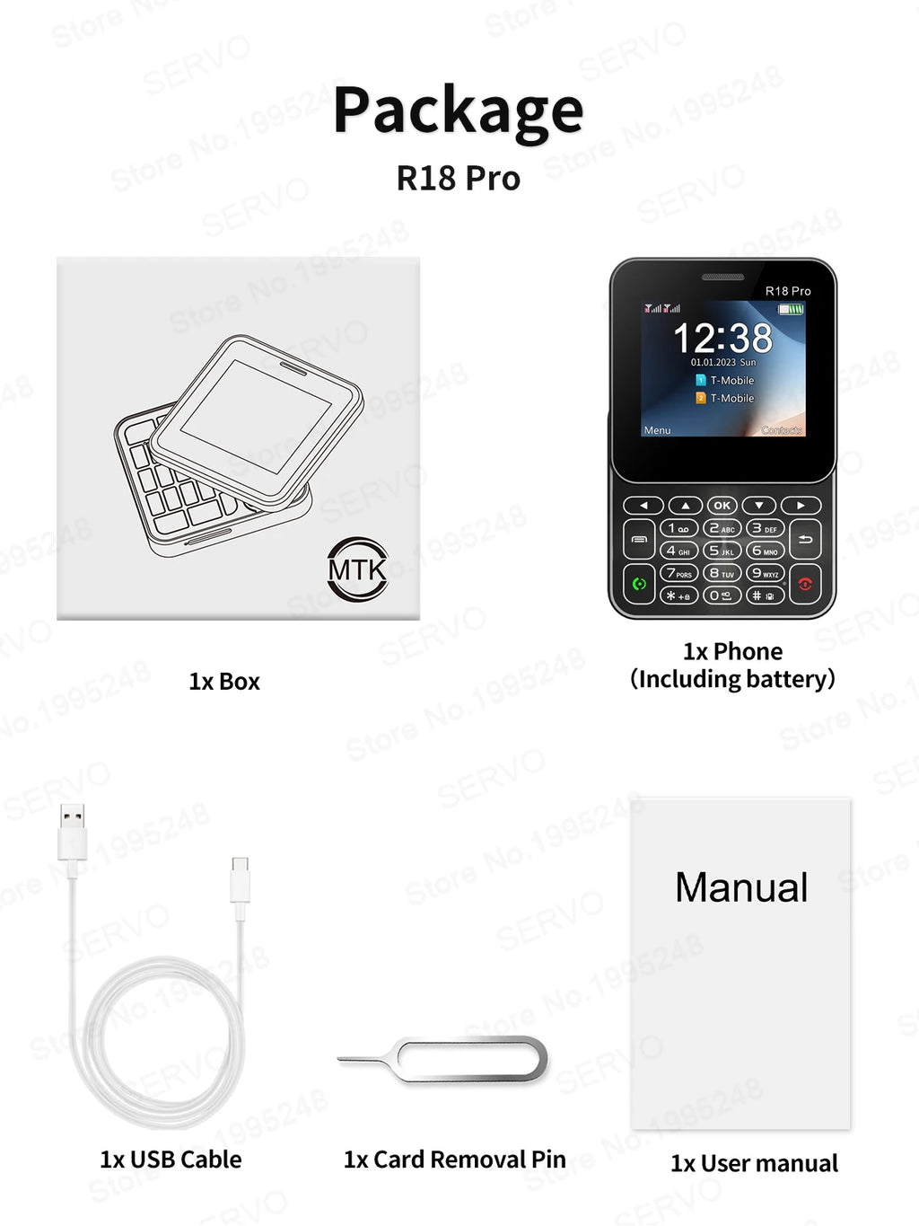 SERVO R18 Pro — Teléfono Básico Giratorio Doble SIM, Radio FM y Linterna