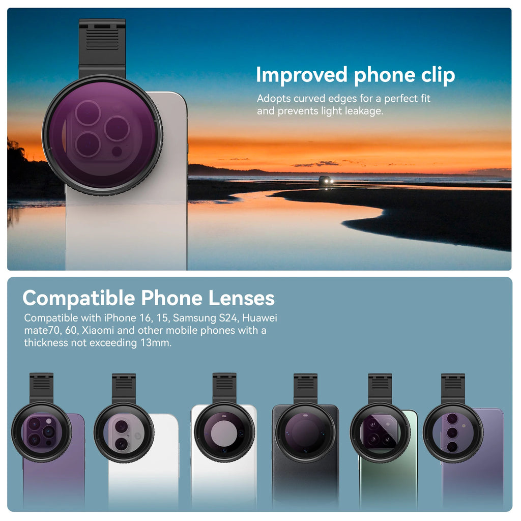 Filtros CPL y ND 32/400 con Clip Universal APEXEL para Móvil y DSLR