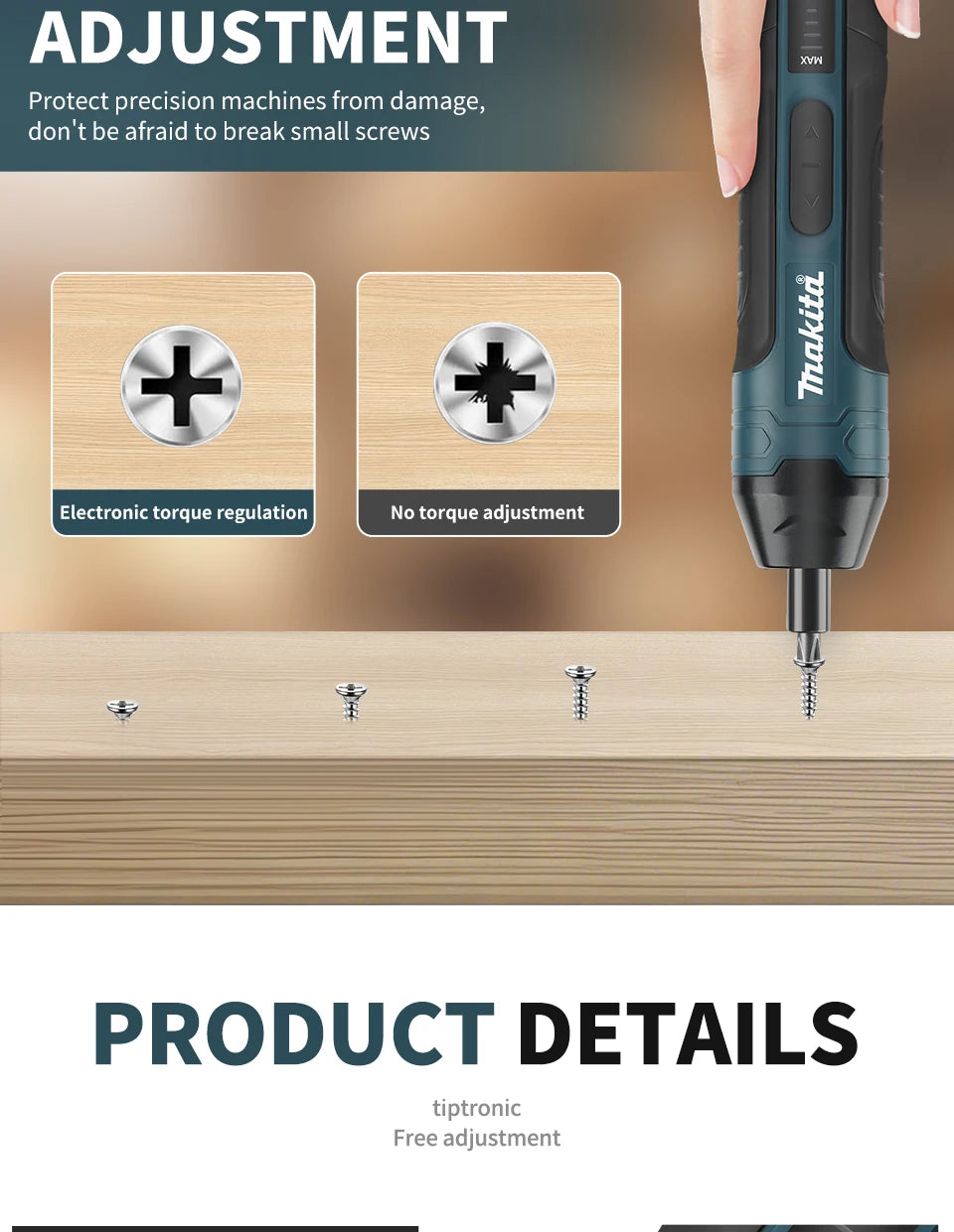 Destornillador Eléctrico Inalámbrico Makita |   3.6V 5N.m Torque |   Portabrocas de 1/4 de pulgada |   Batería de iones de litio de 1300 mAh. HT422