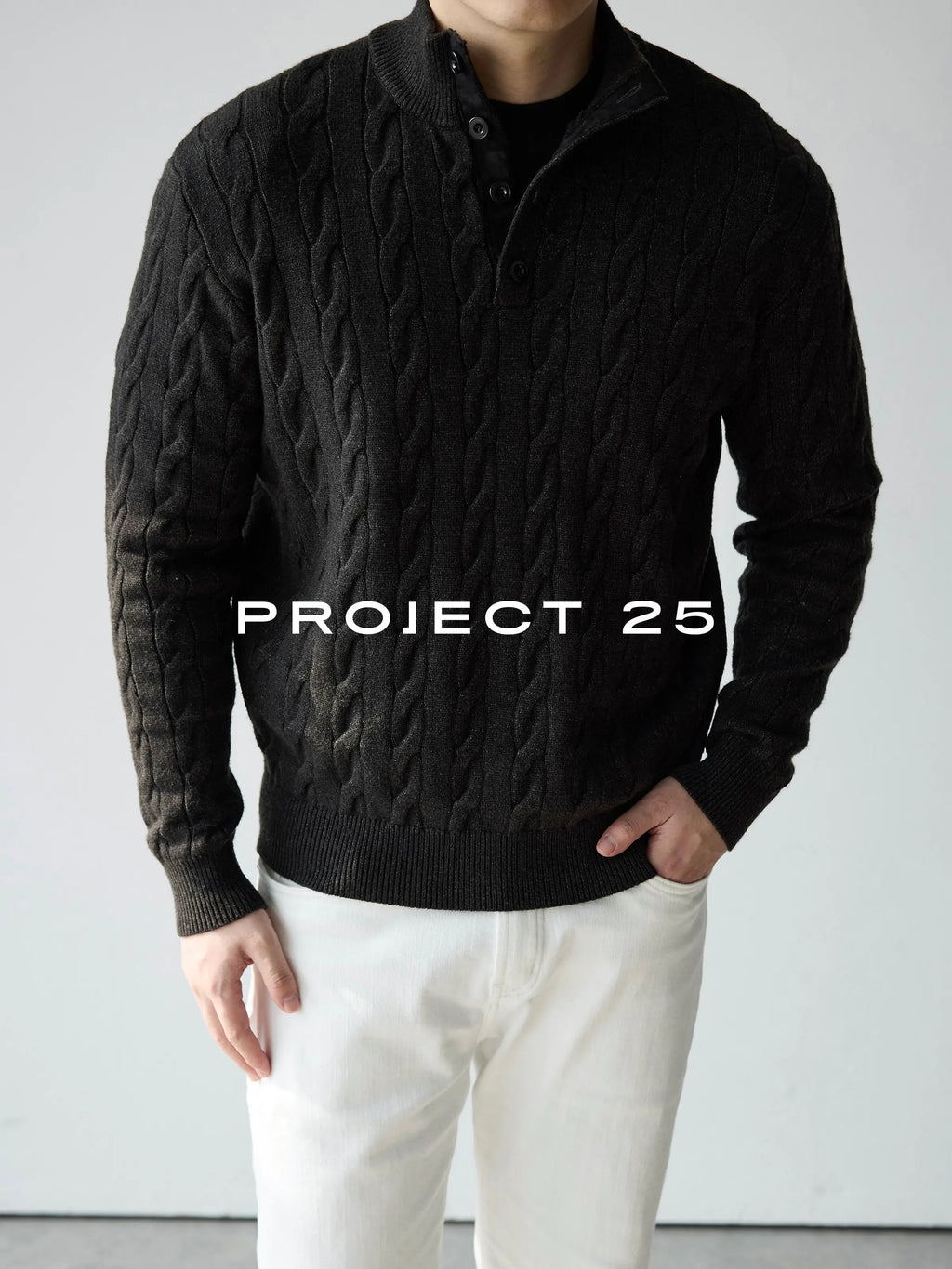 Suéter de Punto Trenzado con Cuello Alto y 4 Botones PROJECT 25 American Heritage para Hombre – Suéter Casual de Negocios de Lana Premium