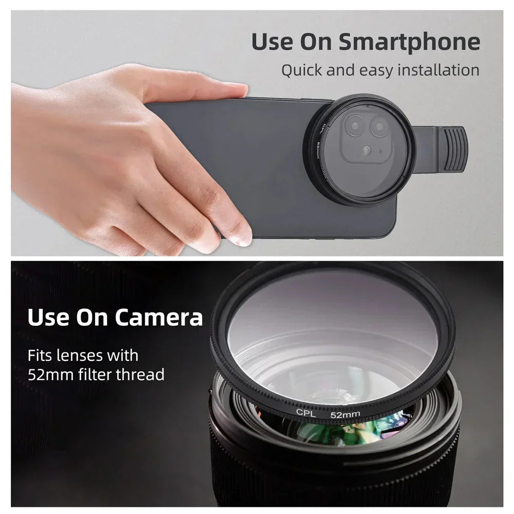 Filtro CPL Polarizador 52MM con Clip Universal para Teléfono