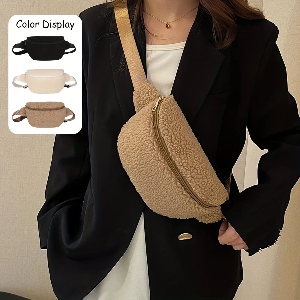Bolso de Pecho para Mujer con Lana de Cordero, Gran Capacidad
