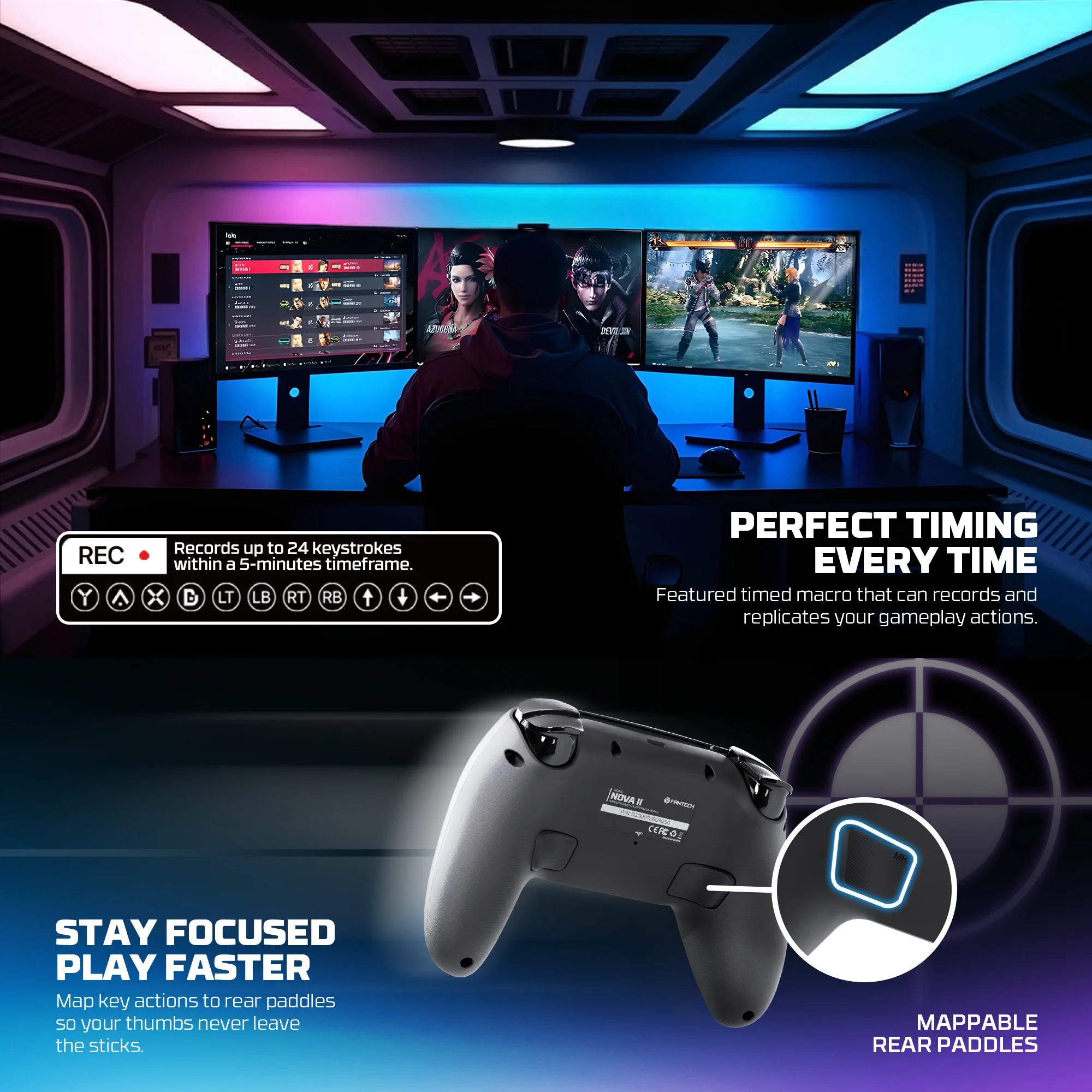 FANTECH NOVA II WGP16 Gamepad inalámbrico Sensor giroscópico Joystick Hall y disparador de efectos para PS4 NS2 controlador con cable Gamer