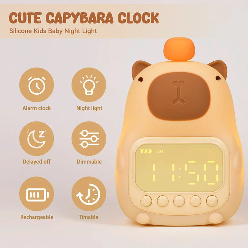 Lámpara Nocturna Capibara con Reloj Despertador Infantil