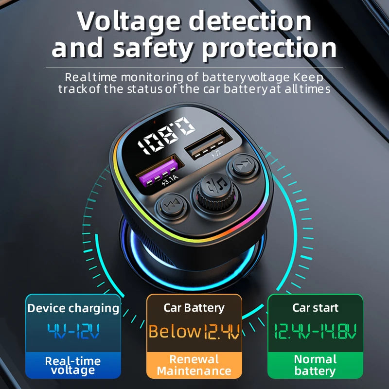 Transmisor FM Bluetooth 5.0 para Auto con Carga Rápida 66W