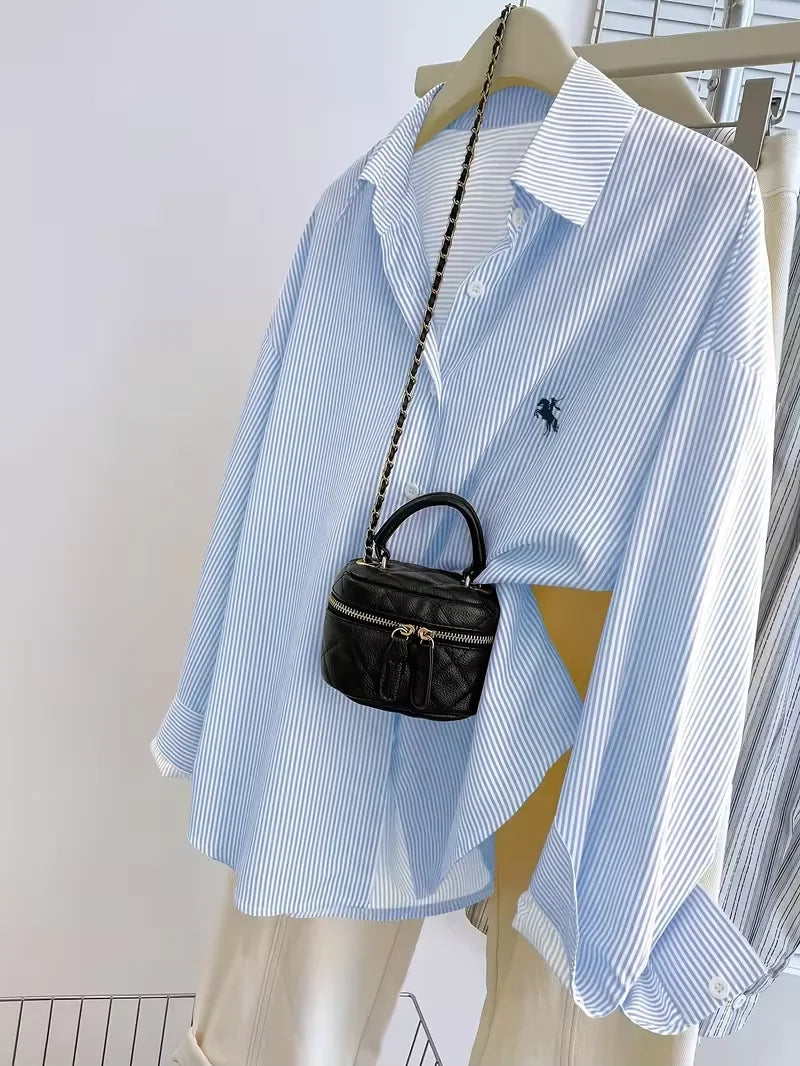 Blusa de Manga Larga con Botones y Estampado a Rayas