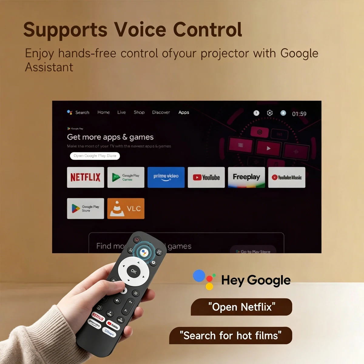 Proyector Magcubic HY300GT con Licencia Oficial de Google TV, Proyector Inteligente HD con Enfoque Automático, 400 ANSI Lúmenes, Android para Cine en Casa