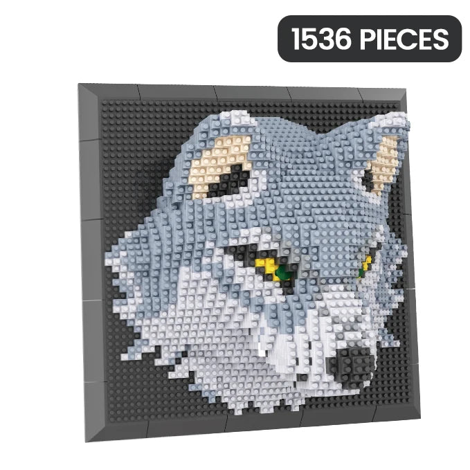 Mural de Lobo 3D Bloques de Construcción Decoración Hogar