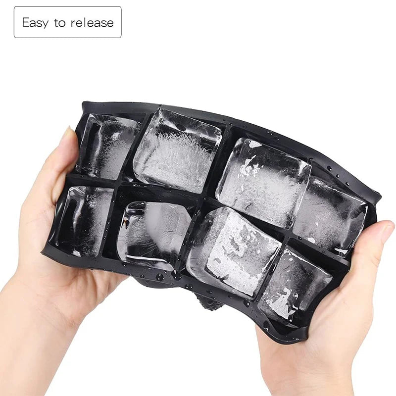 LMETJMA Bandejas grandes para cubitos de hielo con tapas, moldes cuadrados de silicona para cubitos de hielo, moldes para cubitos de hielo sin BPA para cócteles de whisky JT09