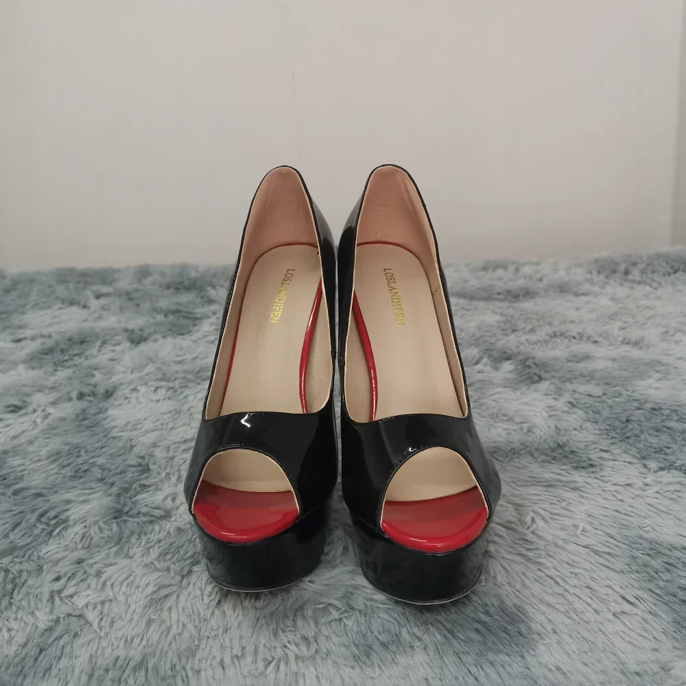 Zapatos de Tacón Aguja con Plataforma Peep Toe 14cm - Charol