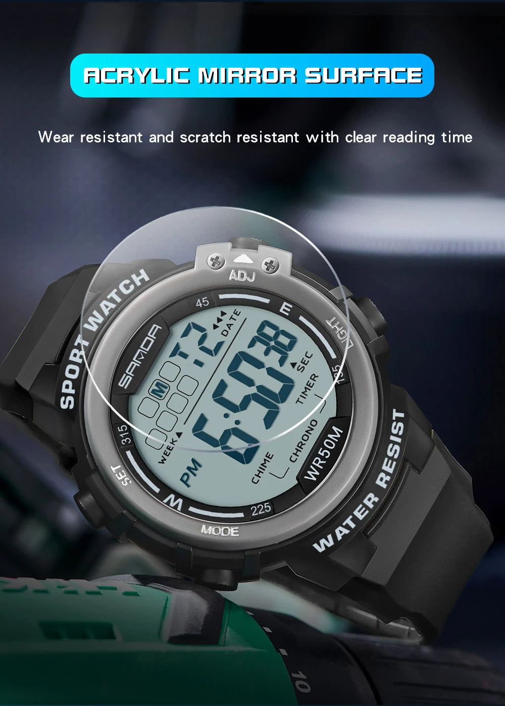 Reloj Digital SANDA 2140 Chrono para Hombre, 5 Bar Multifunción Deportivo