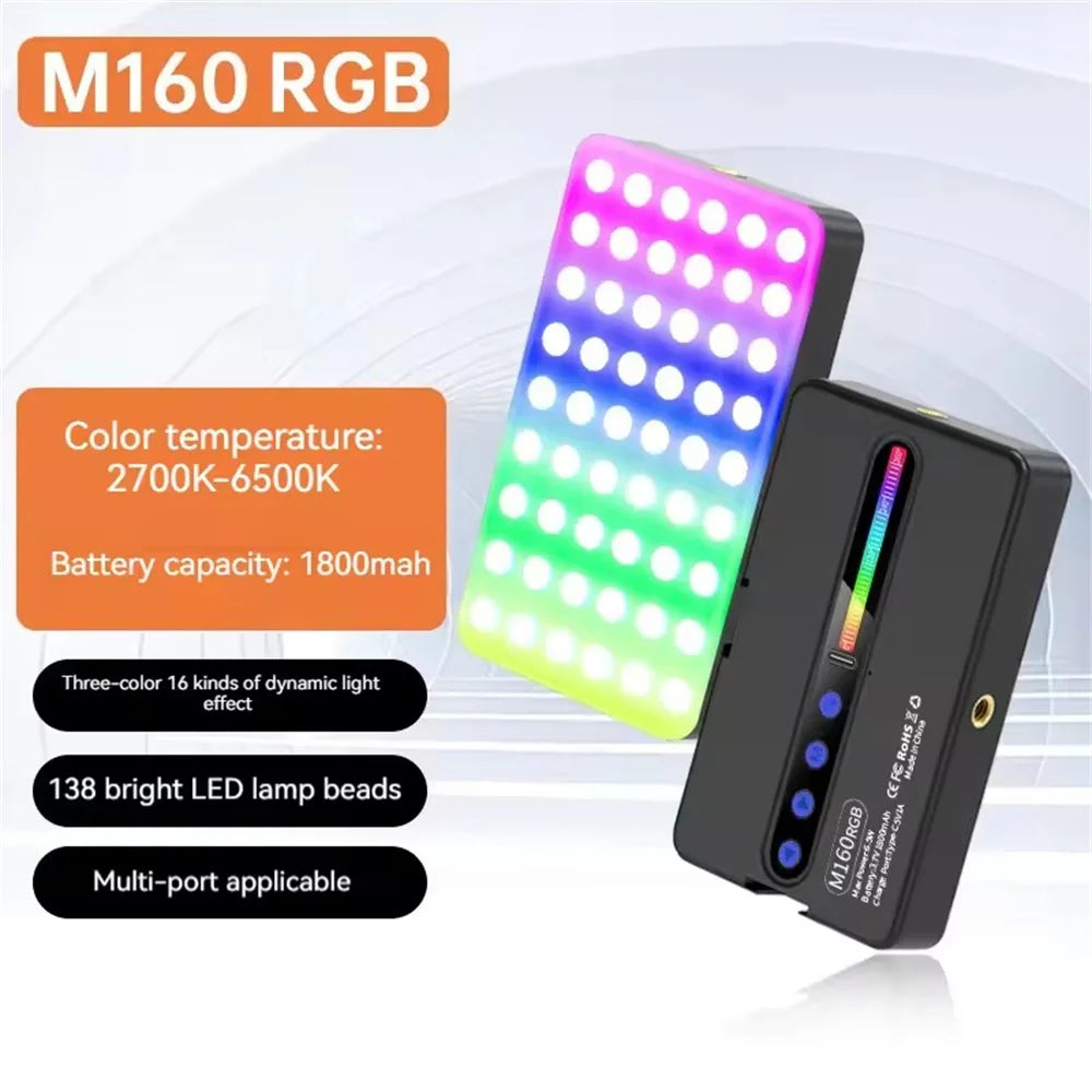 Luz LED RGB para cámara, Kit de luz de vídeo con salida a todo Color, regulable, 2700K-6500K, Panel de luz bicolor CRI 95+, recargable, 1800mAh