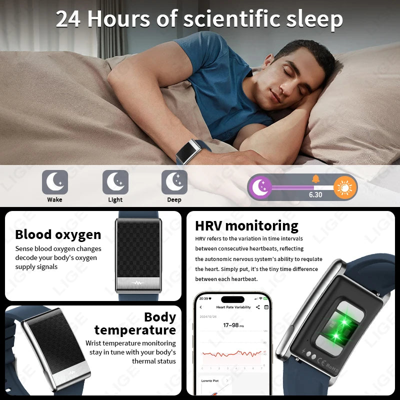 Pulsera inteligente ECG con monitor de salud, frecuencia cardíaca y ácido úrico, IP68