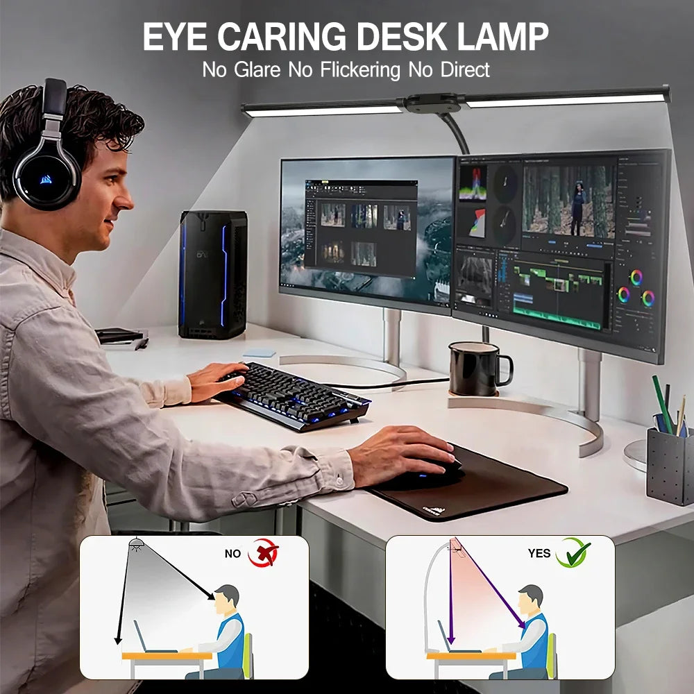 Lámpara de escritorio con Clip LED de doble cabezal, lámpara de mesa de arquitecto para iluminación de oficina en casa, 3 modos de Color y 10 lámparas de escritorio regulables con protección ocular