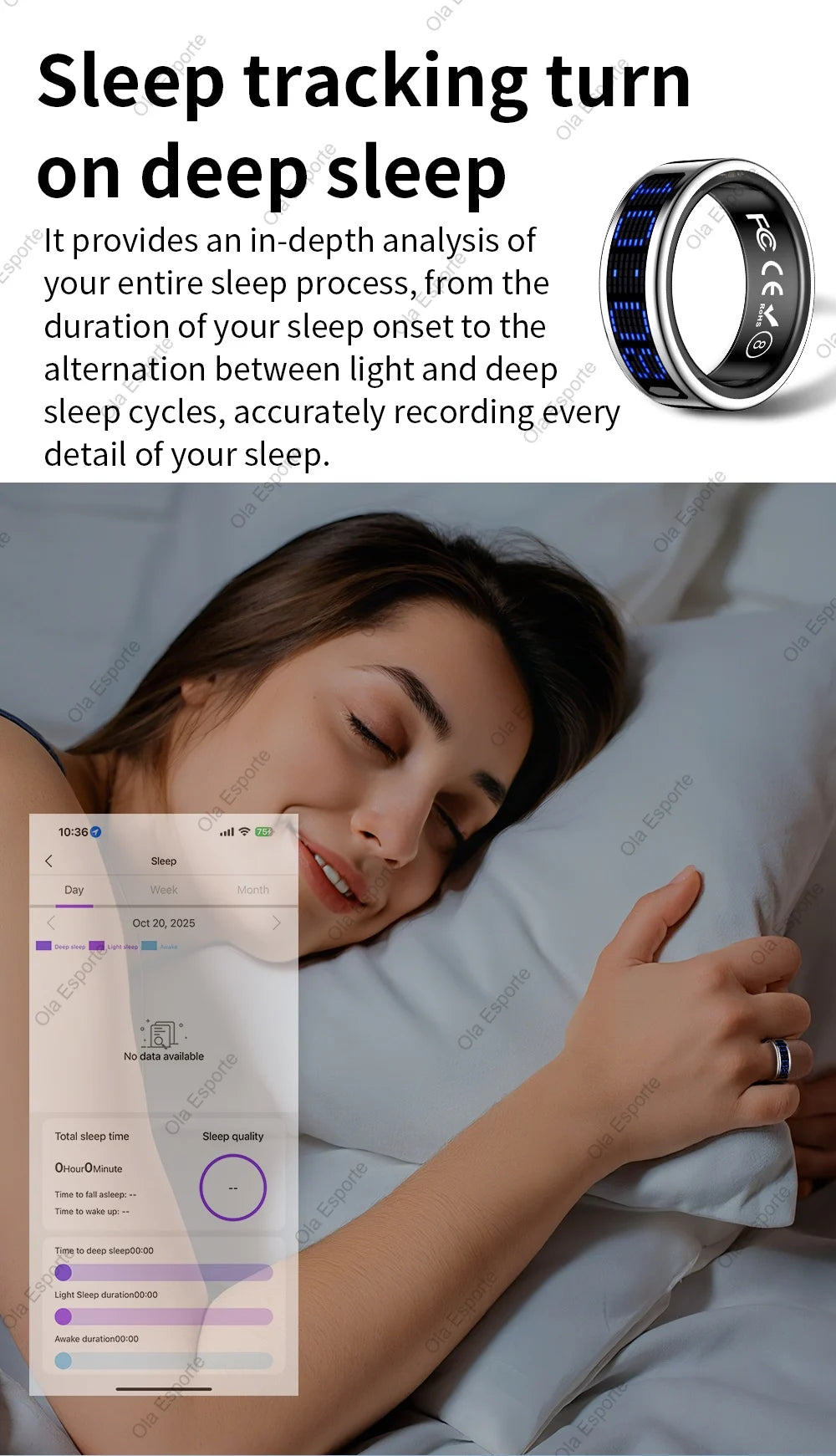 Anillo inteligente con pantalla dinámica 5 ATM impermeable oxígeno en sangre Monitor de ritmo cardíaco durante el sueño anillo deportivo hombres mujeres anillo de moda