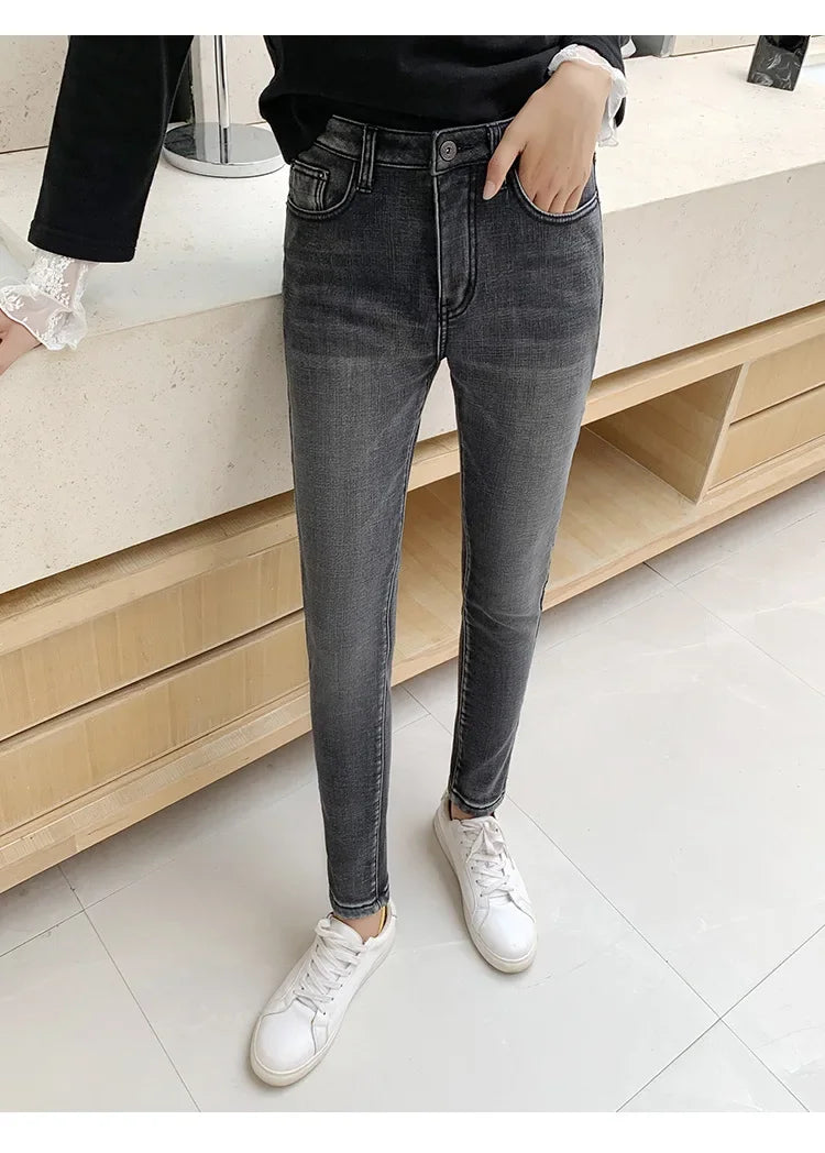 Pantalones Vaqueros Ajustados de Terciopelo para Mujer, Cintura Alta, Invierno