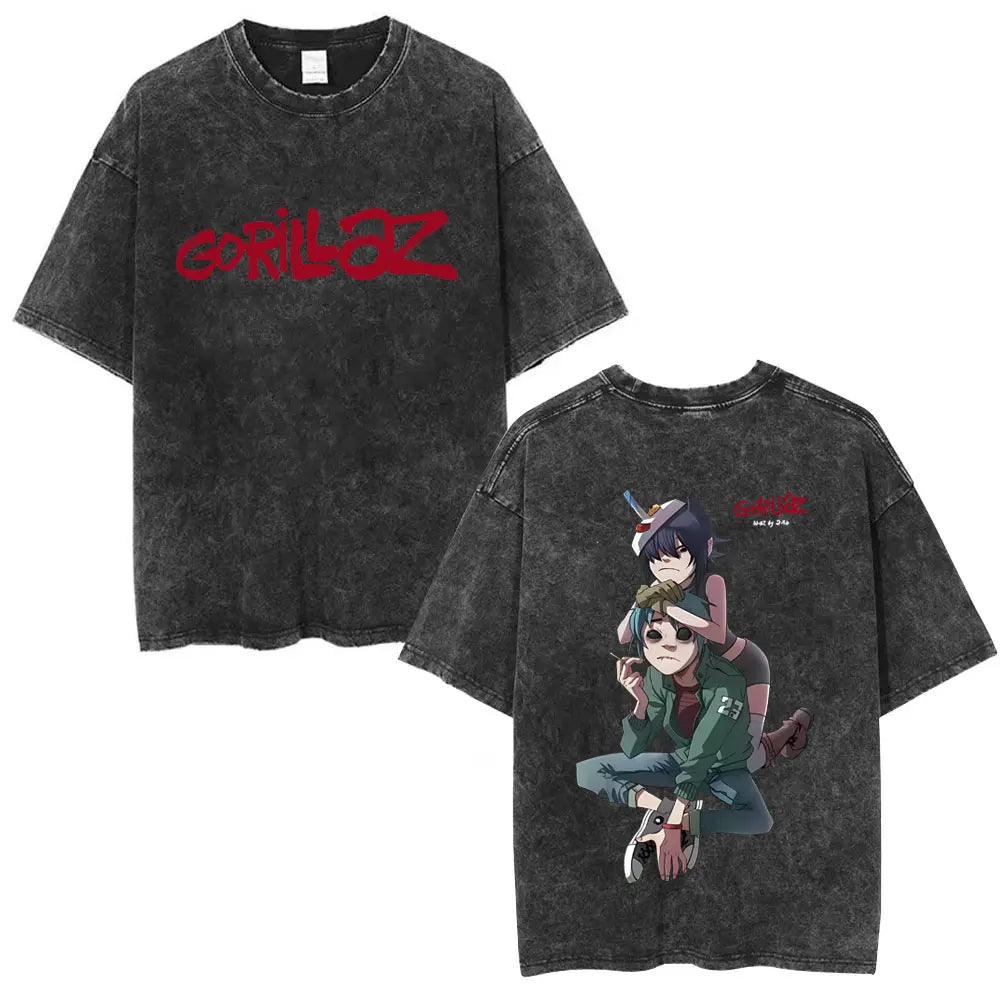 Camiseta Vintage Gorillaz, Punk Hip Hop Oversize, Unisex