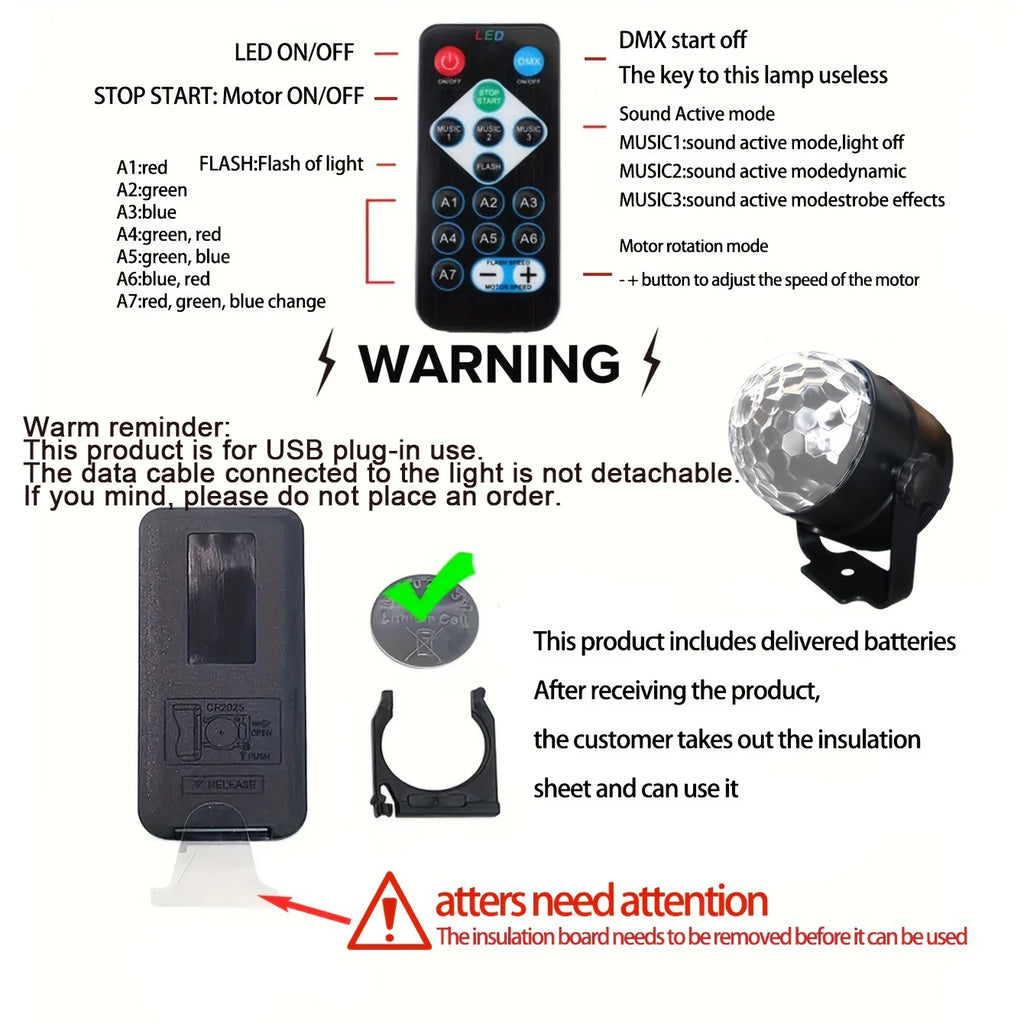 Luz LED Estroboscópica RGB con Control Remoto para Fiestas