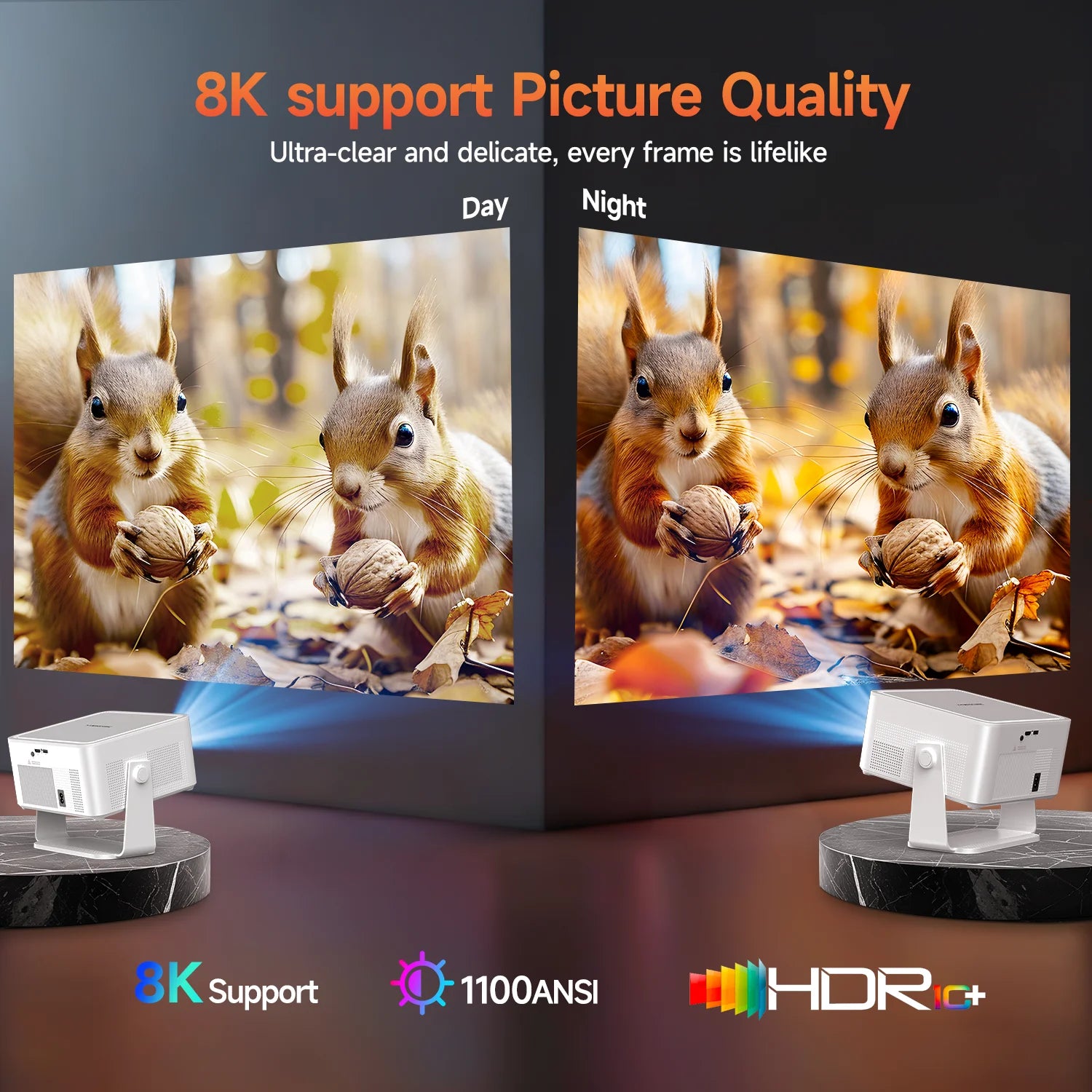 Magcubic HY450MAX 1100ANSI Android 14 Proyector portátil para exteriores 1080P Enfoque automático 8K Soporte WIFI6 Mini proyector de haz