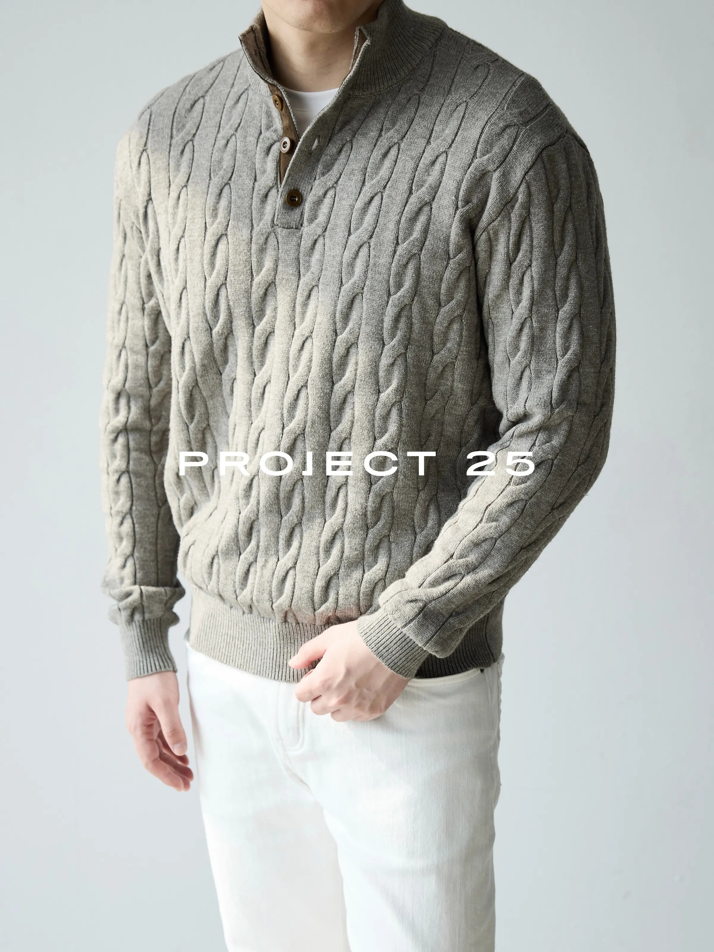 Suéter de Punto Trenzado con Cuello Alto y 4 Botones PROJECT 25 American Heritage para Hombre – Suéter Casual de Negocios de Lana Premium