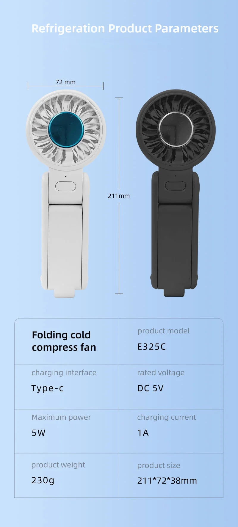 Ventilador de Mano Portátil con Enfriamiento por Hielo, 4 Velocidades, Recargable, Ligero, para Verano, Camping y Actividades al Aire Libre