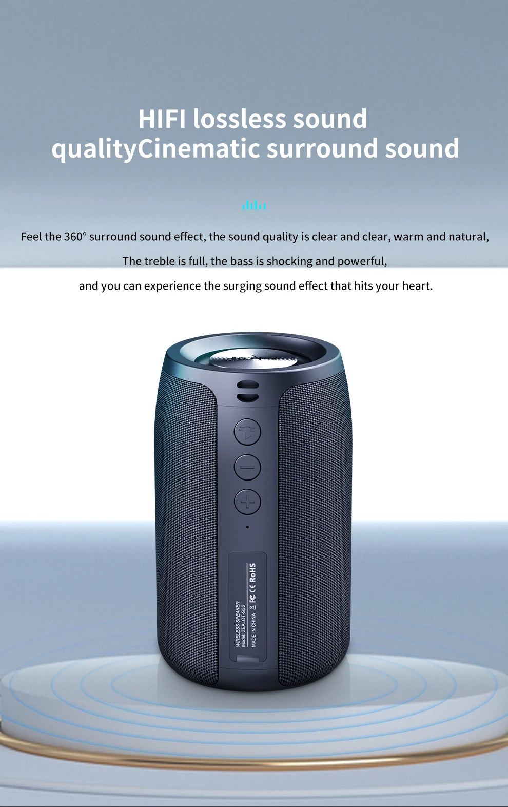 Altavoz inalámbrico Zealot-S32 para exteriores, Subwoofer portátil, resistente al agua IPX 6, emparejamiento Dual, batería de 1800mAh
