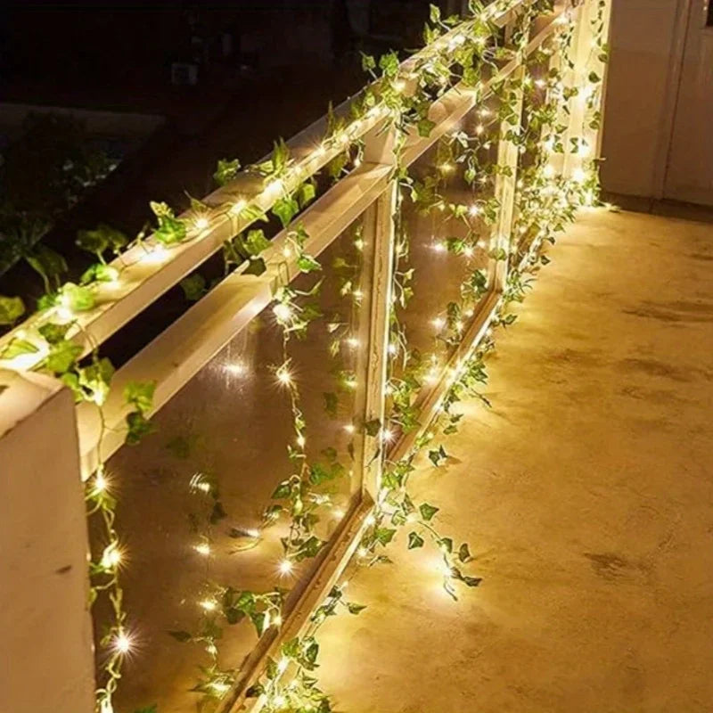 Guirnalda Solar LED con Hojas de Hiedra Artificial para Jardín y Bodas