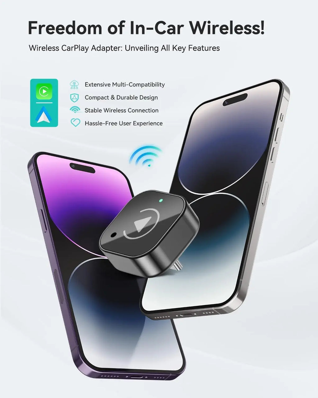 Adaptador CarPlay 2 en 1 (Tipo-C), adaptador inalámbrico CarPlay USB C / Android Auto USB C para convertir de cableado a inalámbrico, Plug & Play