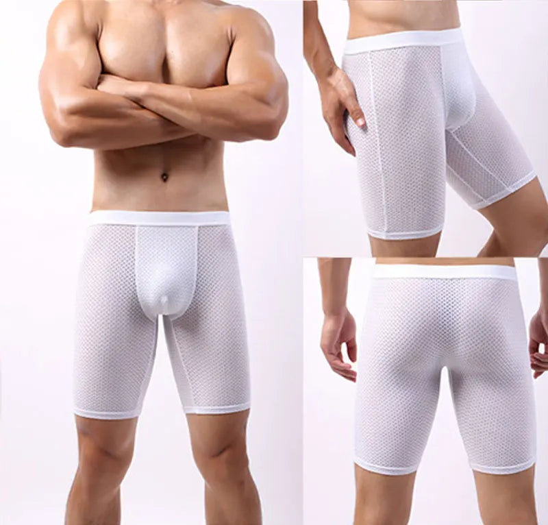 Bóxer de malla para hombre, ropa interior Sexy, Calzoncillos largos, 3 piezas