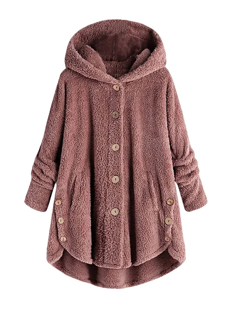 Otoño Invierno mujer abrigo cálido oso de peluche abrigo chaqueta de lana mujer abrigo de felpa chaqueta con capucha abrigos de mujer chaqueta de Color sólido