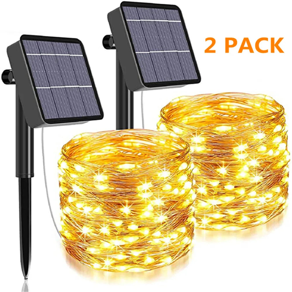 Guirnalda de luces LED solares impermeables para jardín navideño