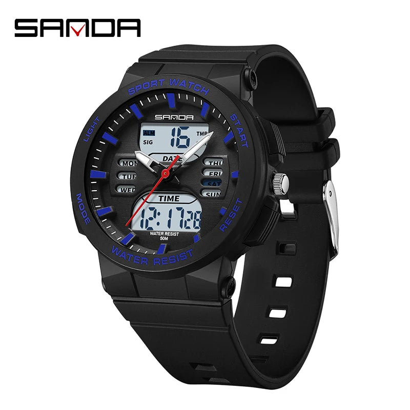 Reloj Digital LED SANDA 6185 para Mujer Pantalla Dual Resistente al Agua
