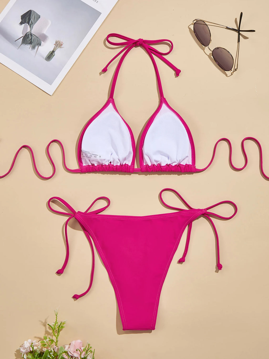 Conjunto de Bikini de 2 Piezas para Mujer, Diseño sin Tirantes y Espalda Descubierta, Traje de Baño Rojo, Sexy, Color Sólido, Resistente a las Arrugas, para Damas