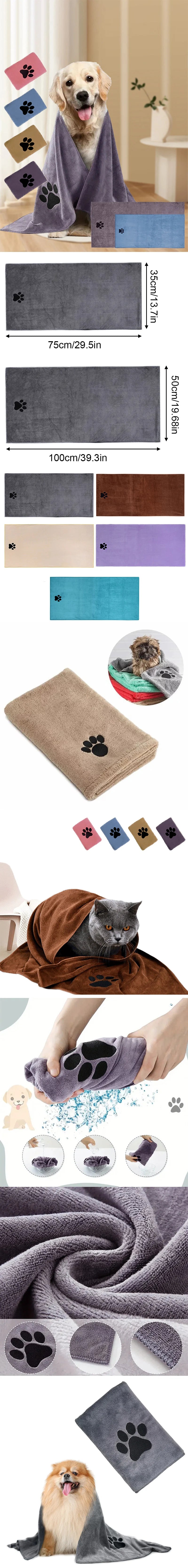 Toalla de baño de microfibra de 35x75cm/50x100cm, Toalla de baño gruesa y rápida para mascotas, suministros de aseo para perros absorbentes súper suaves bordados