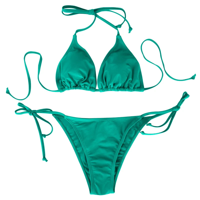 Bikini Tanga Mujer Dos Piezas con Cordones, Estilo Playa Verano