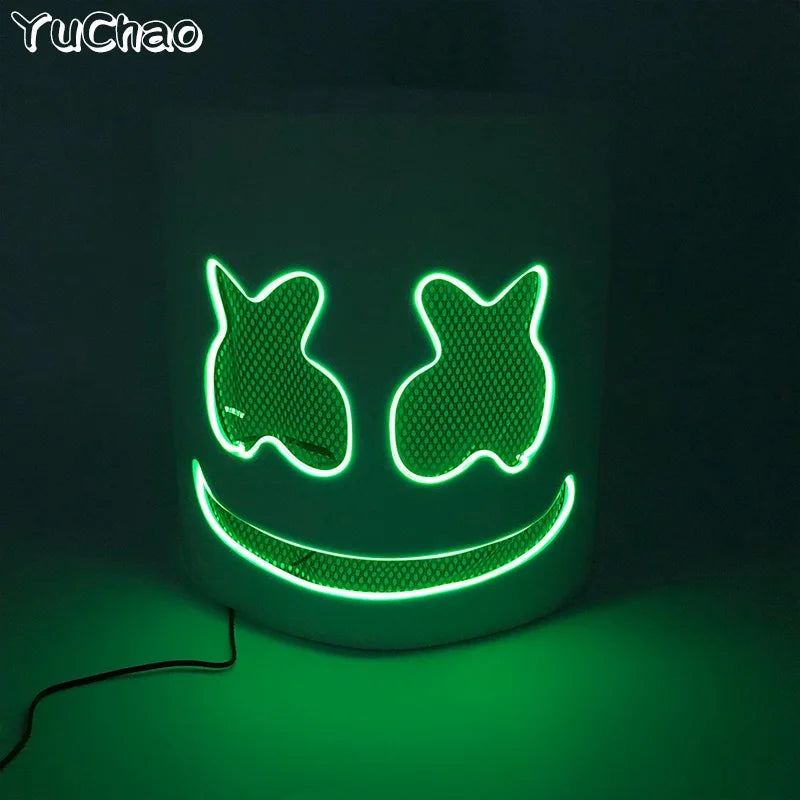 Máscara brillante de DJ Marshmello, barra de baile de Hip Hop, accesorios de espectáculo en club nocturno, máscara LED DIY de malvavisco Cos, máscara de DJ Disco para hombres, Disfraz