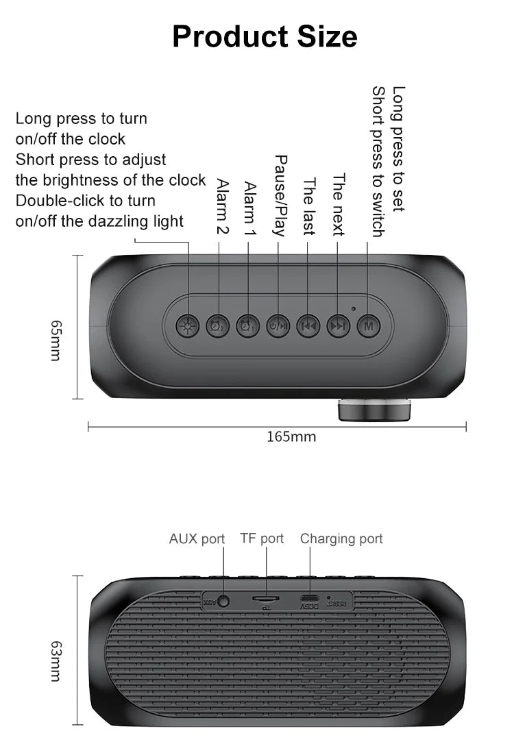 Altavoz Bluetooth Inalámbrico, Reloj Despertador, Radio FM Portátil, Subwoofer, Caja de Sonido, Mini Lámpara, Woofers, Caixa De Som, Coluna, Bocina