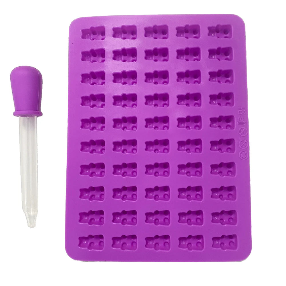 Moldes de goma de silicona para dulces de oso, moldes de goma de chocolate de tamaño mini con 2 goteros, silicona antiadherente de calidad alimentaria, paquete de 4 para hornear