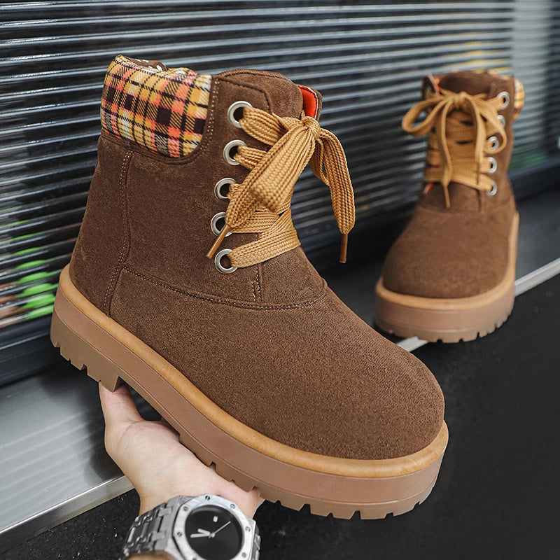 Botines de trabajo vintage para hombre con cordones y suela gruesa antideslizante