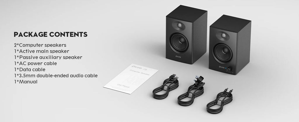 OHAYO Altavoces de Estantería Activos de 60W con Unidad de Fibra de Vidrio, Bluetooth 5.3 y Múltiples Entradas (USB/RCA/AUX) - para Juegos de PC Inmersivos