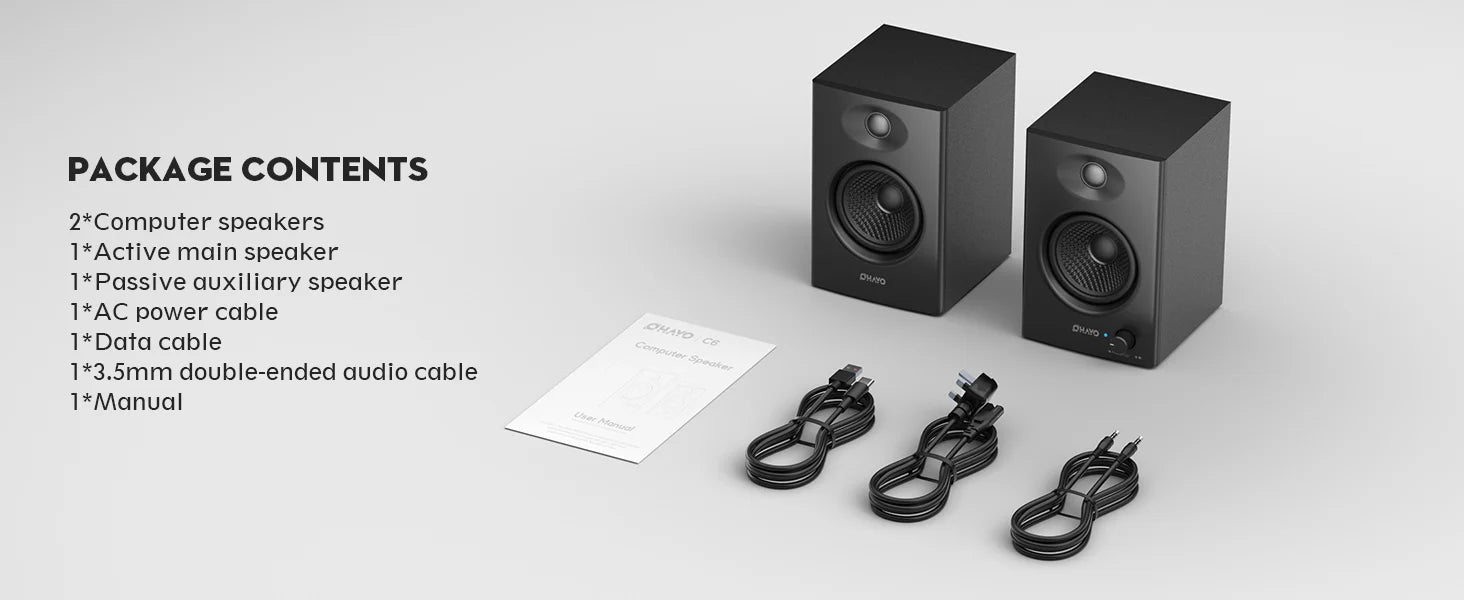 OHAYO Altavoces de Estantería Activos de 60W con Unidad de Fibra de Vidrio, Bluetooth 5.3 y Múltiples Entradas (USB/RCA/AUX) - para Juegos de PC Inmersivos