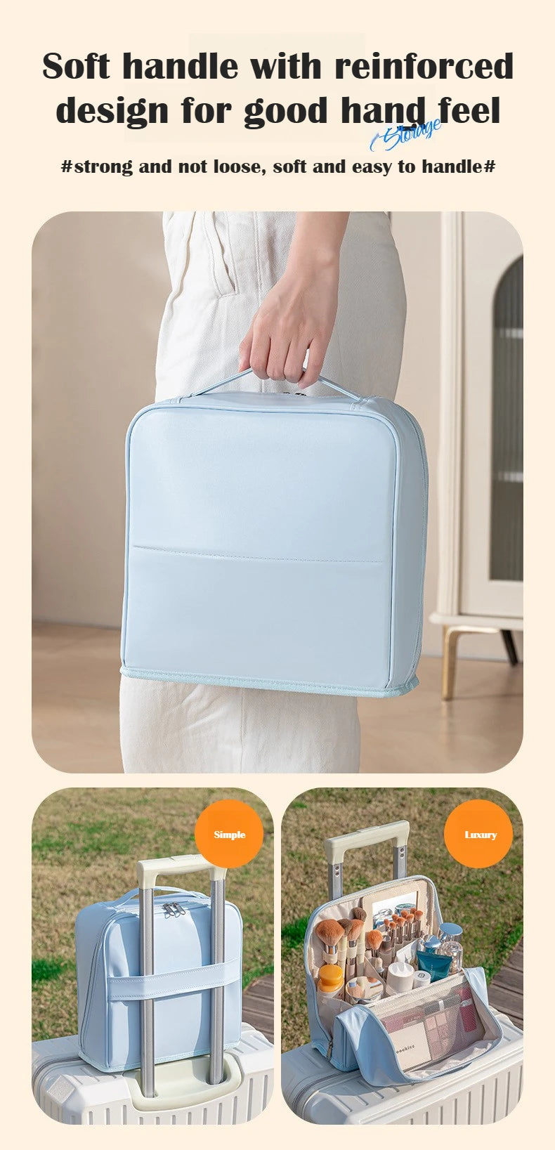 Bolsa de Maquillaje de Viaje para Mujer, Gran Capacidad, Impermeable, Organizador de Cosméticos con Abertura Amplia, Soporte para Brochas Independiente, Fácil Acceso