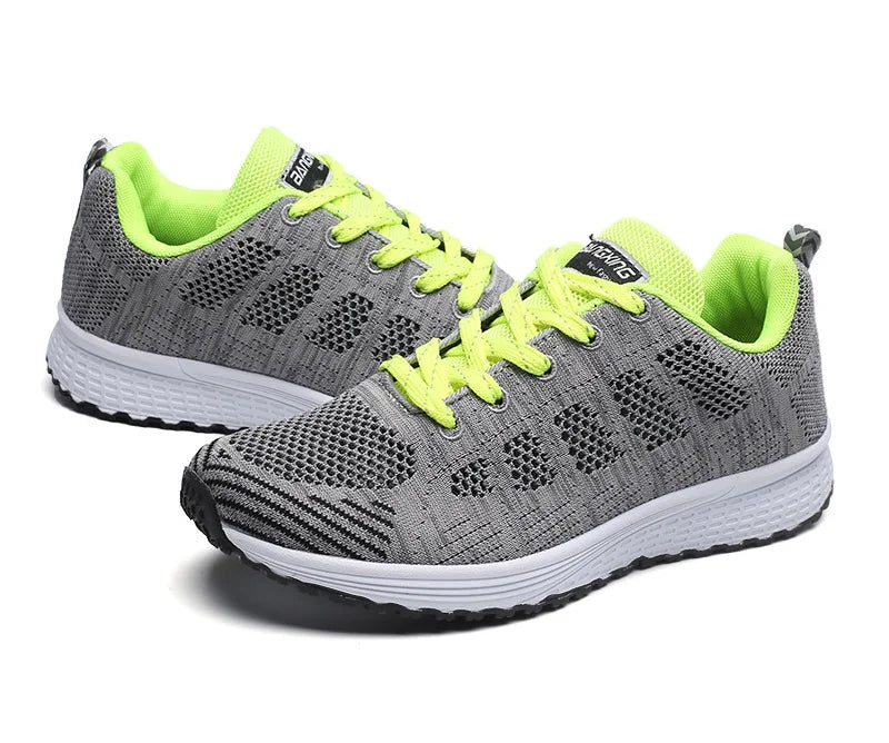 Zapatos informales para mujer, zapatillas planas de malla transpirables a la moda, zapatillas de deporte para mujer 2021, zapatos vulcanizados para gimnasio, calzado blanco para mujer