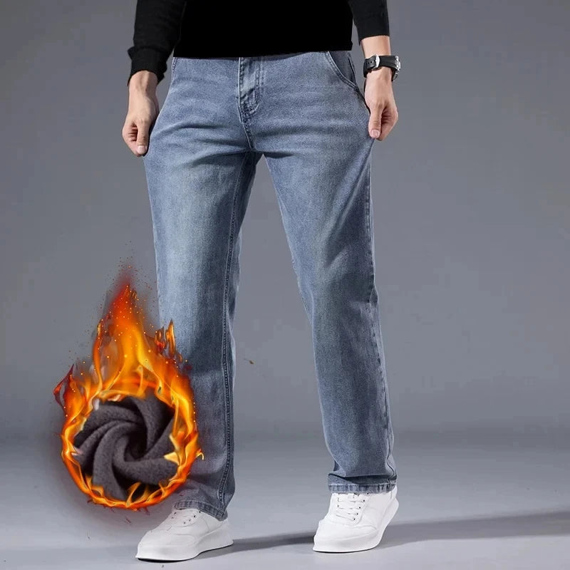 Pantalones Vaqueros de Lana para Hombre, Terciopelo, Recto Clásico