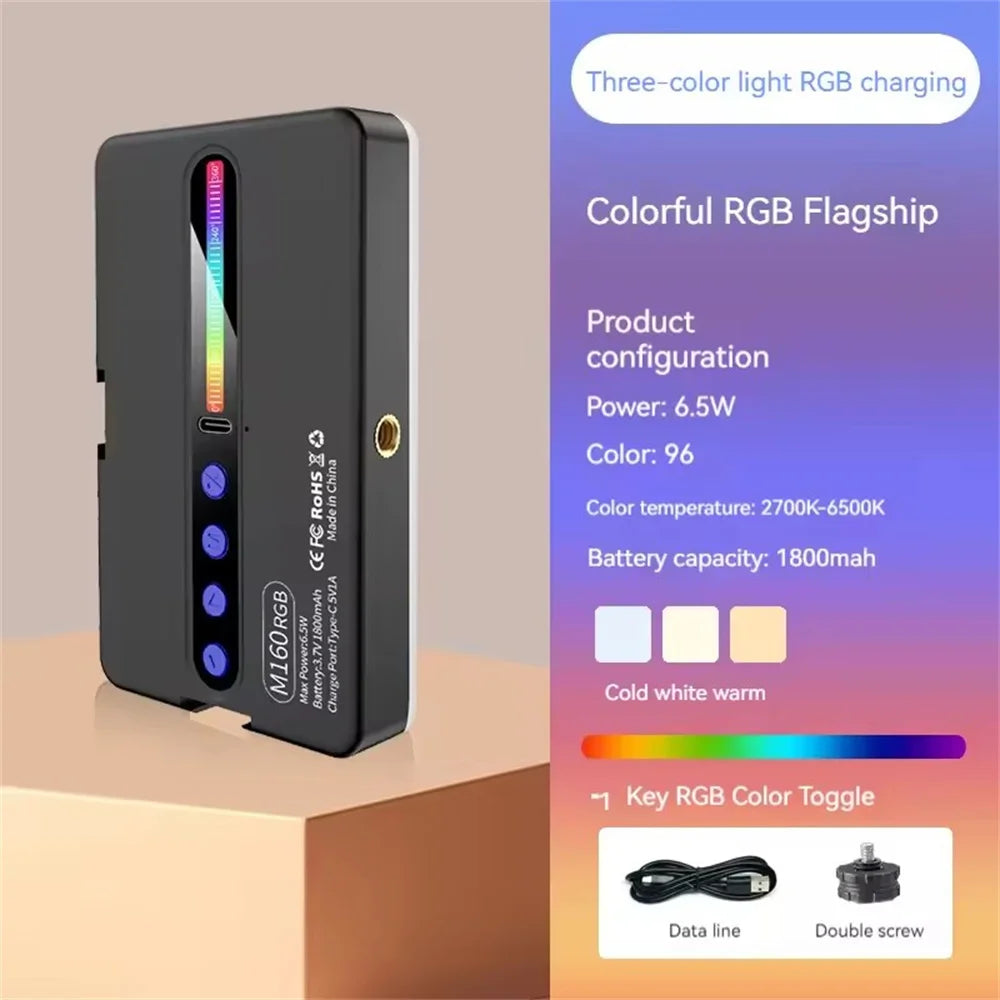 FANGTUOSI NUEVA Luz de Video RGB con Pantalla, Mini Luz de Relleno para Cámara, Iluminación para Selfies, Recargable, Regulable, con Montura Hot Shoe