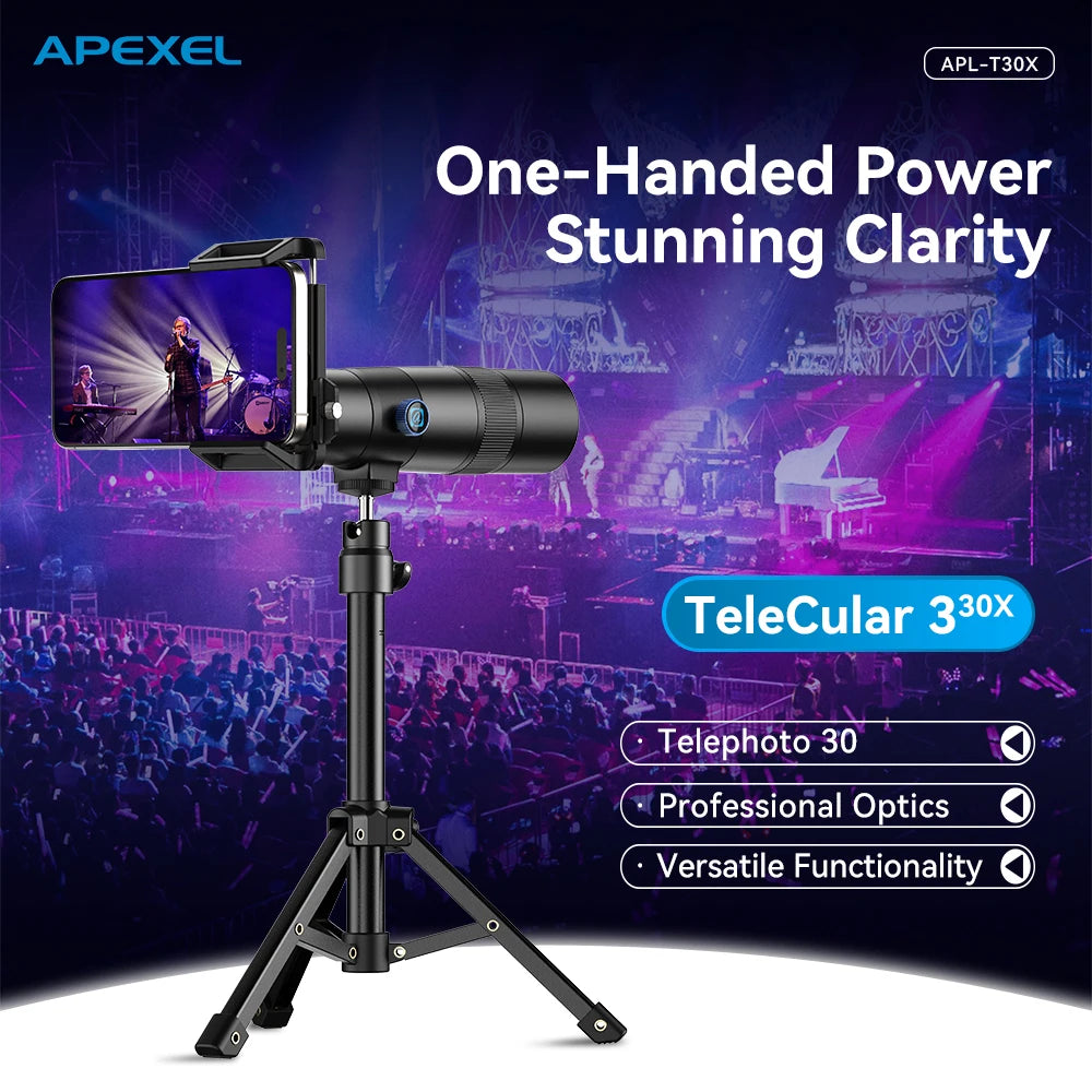 APEXEL Teleobjetivo Monocular 30x con Trípode para Teléfono