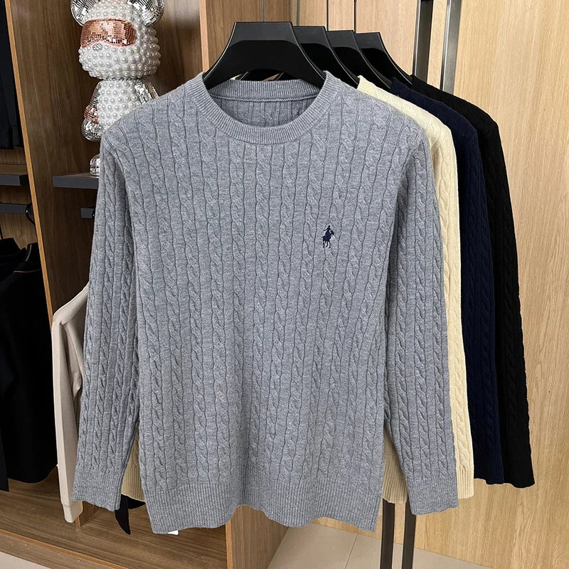 Buzo de Punto Bordado para Hombre - Cuello Redondo, Tejido Grueso Otoño Invierno