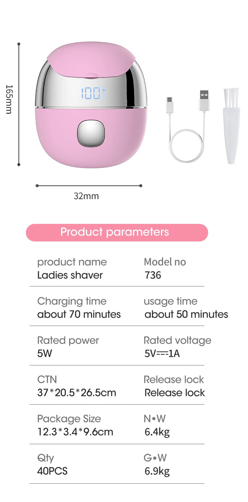 Maquinillas de afeitar eléctricas para mujer, afeitadora de pelo corporal recargable por USB, recortadora de Bikini para mujer, depilación de doble hoja para piernas y axilas