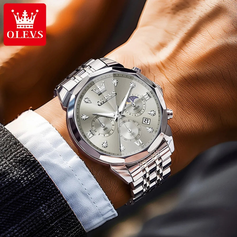 Reloj OLEVS 3670 Cronógrafo para Hombre Fase Lunar Resistente al Agua