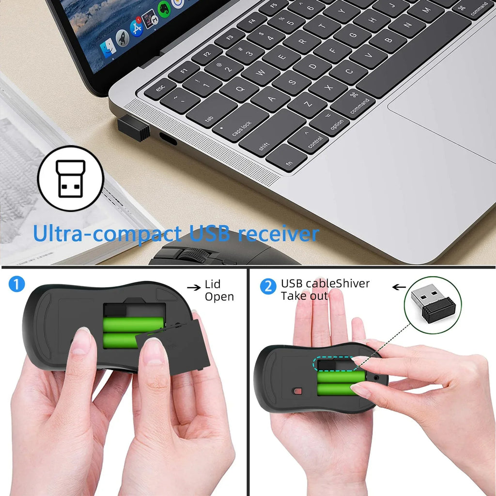 Ratón inalámbrico de 2,4G para videojuegos, ergonómico, 800-1200-1600 DPI, recargable, para oficina, PC, portátil, Macbook Pro
